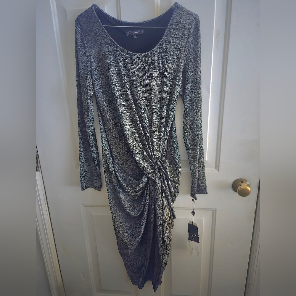NWT Adrianna Papell Scoop Neck Knit Long Sleeve Faux Wrap Dress Large